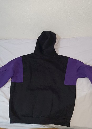 Mor ve Siyah Kapüşonlu Kadın Sweatshirt - Görsel 2