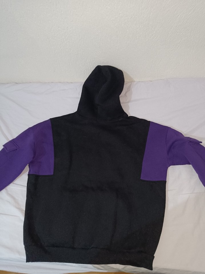 Mor ve Siyah Kapüşonlu Kadın Sweatshirt - Görsel 2