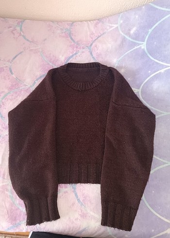 Kahverengi Örgü Kadın Triko Kazak - Görsel 3