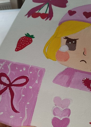 Pembe Pastel Tonlarda Sevimli Kız Figürlü Tablo - Görsel 3