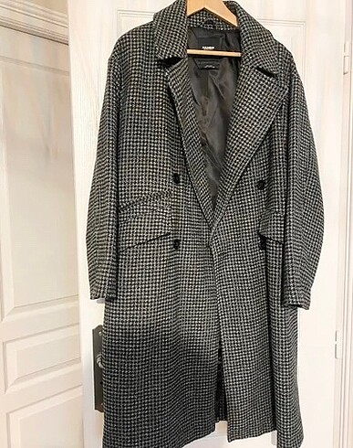 Oversize uzun kaz ayağı desenli palto