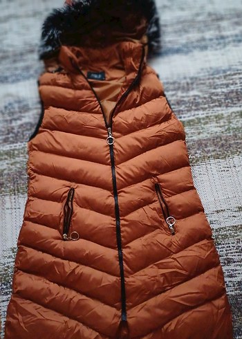 Kahverengi Kürklü Kadın Şişme Yelek - Görsel 2