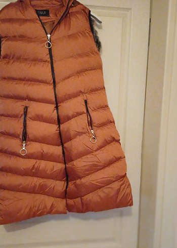 Kahverengi Kürklü Kadın Şişme Yelek - Görsel 7