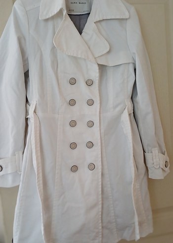 Düğmeli Beyaz Midi Trençkot - Görsel 2