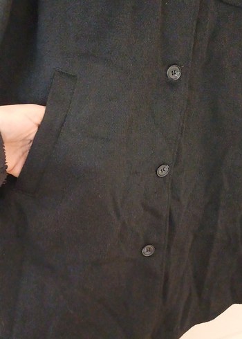 Düğmeli Siyah Süet Midi Kadın Kaban gömlek tarzında - Görsel 4