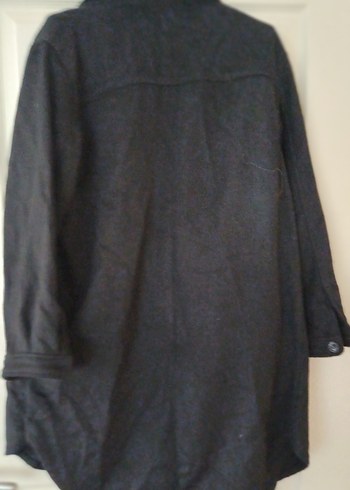 Düğmeli Siyah Süet Midi Kadın Kaban gömlek tarzında - Görsel 5