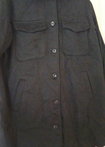 Düğmeli Siyah Süet Midi Kadın Kaban gömlek tarzında - Görsel 3