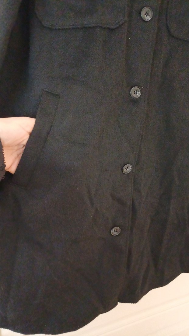 Düğmeli Siyah Süet Midi Kadın Kaban gömlek tarzında - Görsel 4