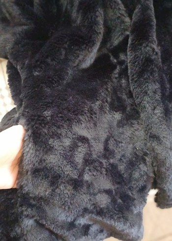 Siyah Kadın Midi Boy Kürk Detaylı Mont - Görsel 6