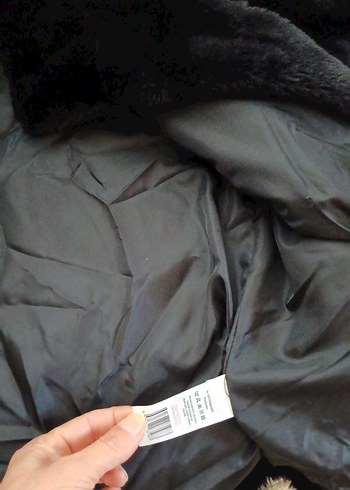 Siyah Kadın Midi Boy Kürk Detaylı Mont - Görsel 7