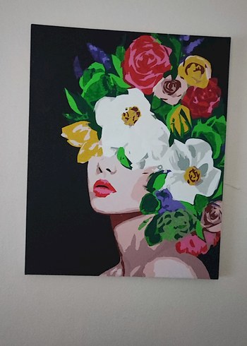  Çiçekli Kadın Figürlü Renkli  Tuval Tablo - Görsel 2