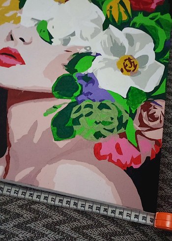  Çiçekli Kadın Figürlü Renkli  Tuval Tablo - Görsel 3