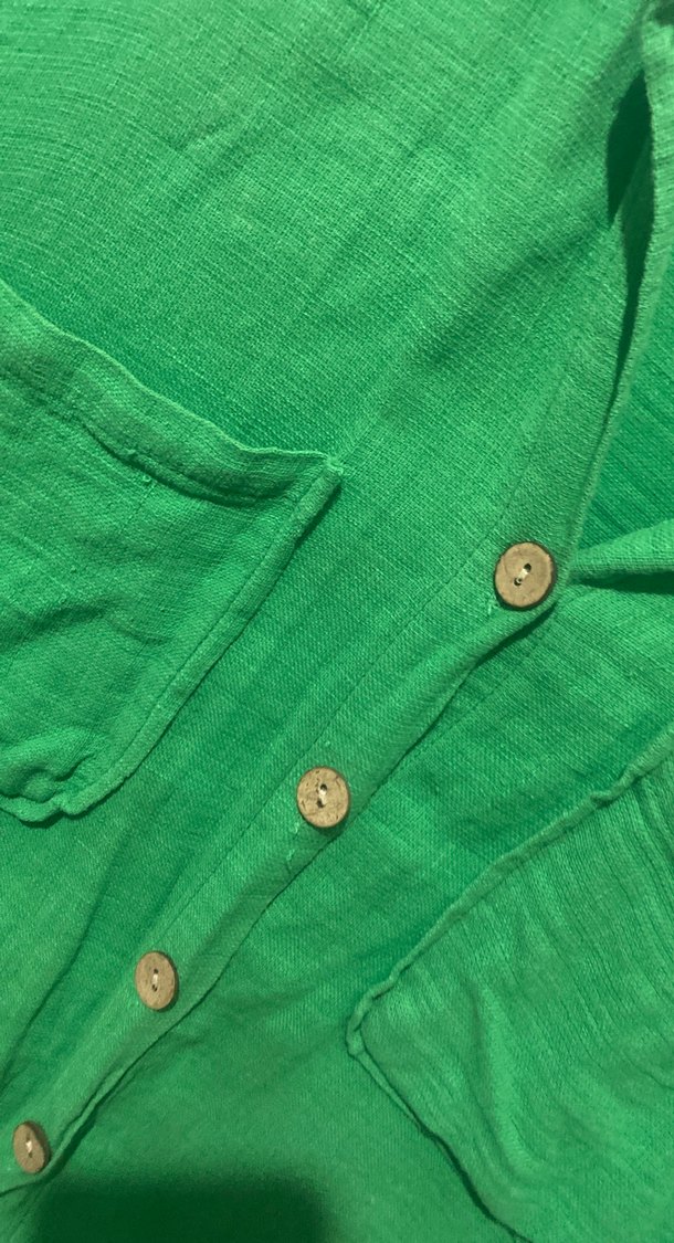 Düğmeli Yeşil Keten Kadın Gömlek - Görsel 2