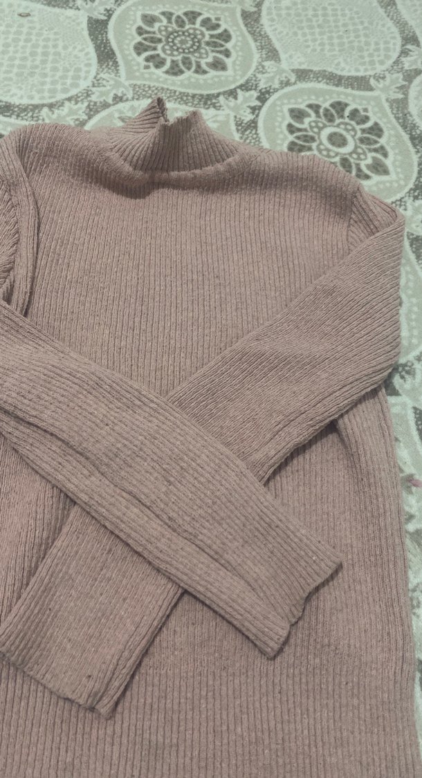 Bej Kadın Boğazlı Triko Kazak - Görsel 3