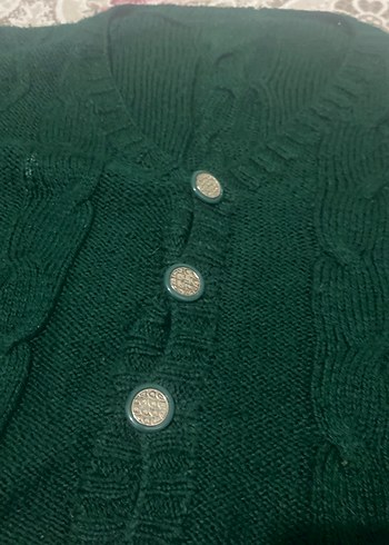 Düğmeli Yeşil Kadın Triko Kazak - Görsel 2