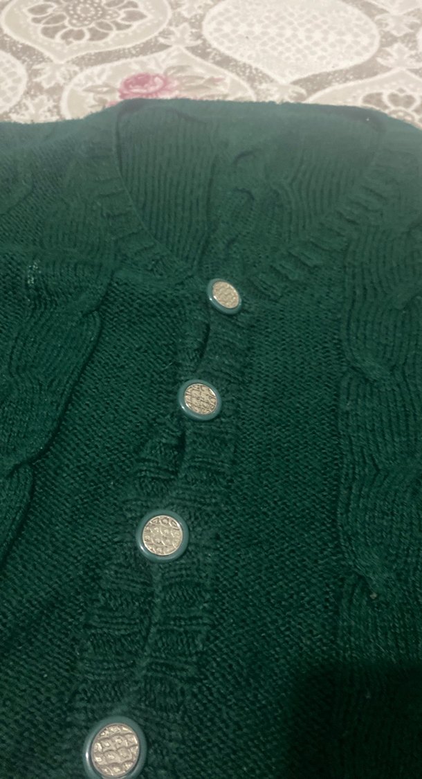Düğmeli Yeşil Kadın Triko Kazak - Görsel 2