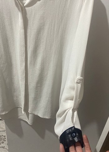 Gri Yaka Detaylı Uzun Kollu Kadın Keten Gömlek - Görsel 2