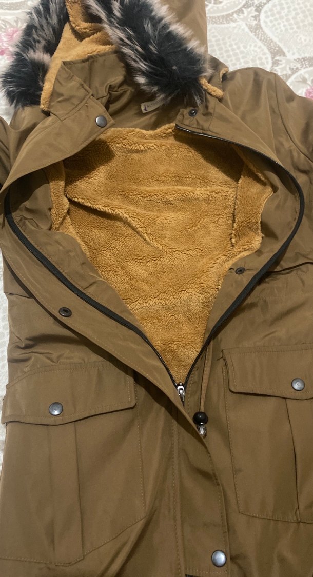 Kürk Detaylı Kapüşonlu Bej Kadın Mont - Görsel 5