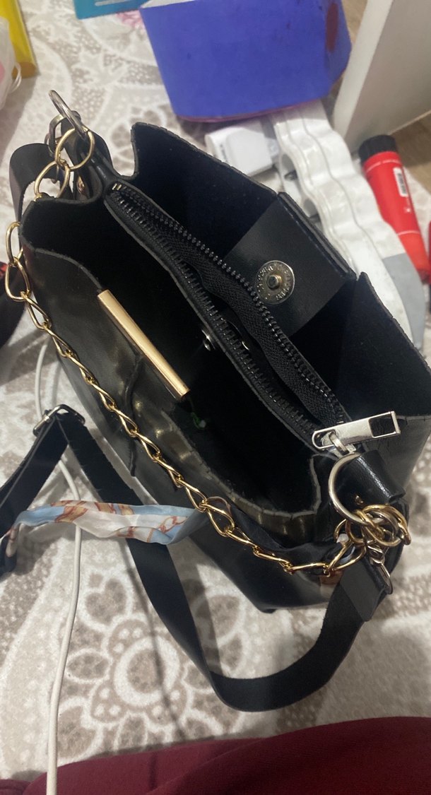 Siyah Yılan Desenli Deri Kadın Çanta - Görsel 3