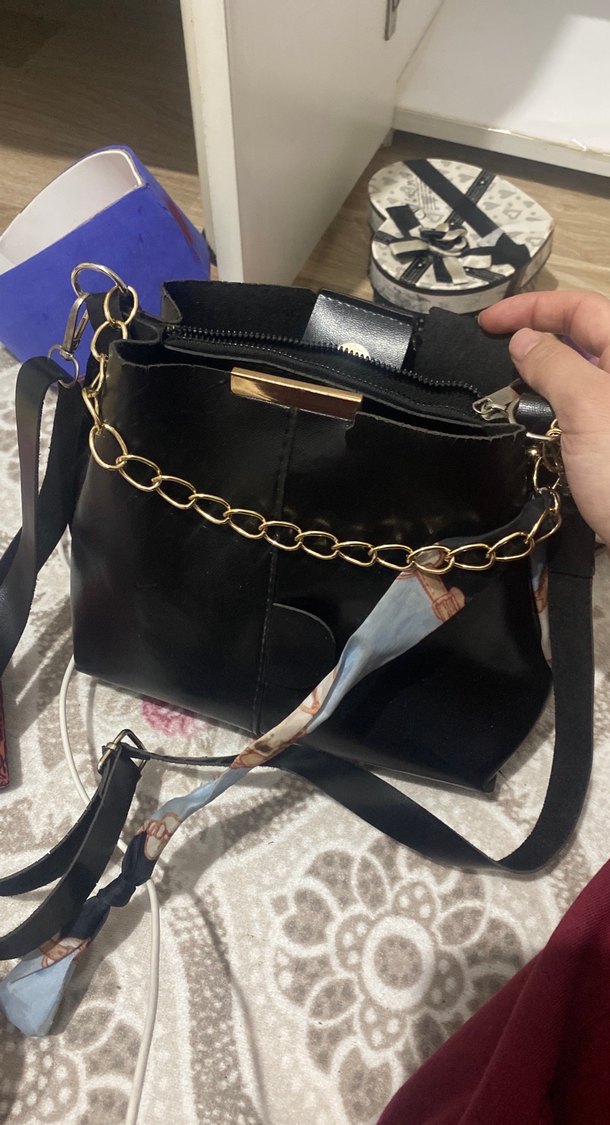 Siyah Yılan Desenli Deri Kadın Çanta - Görsel 4