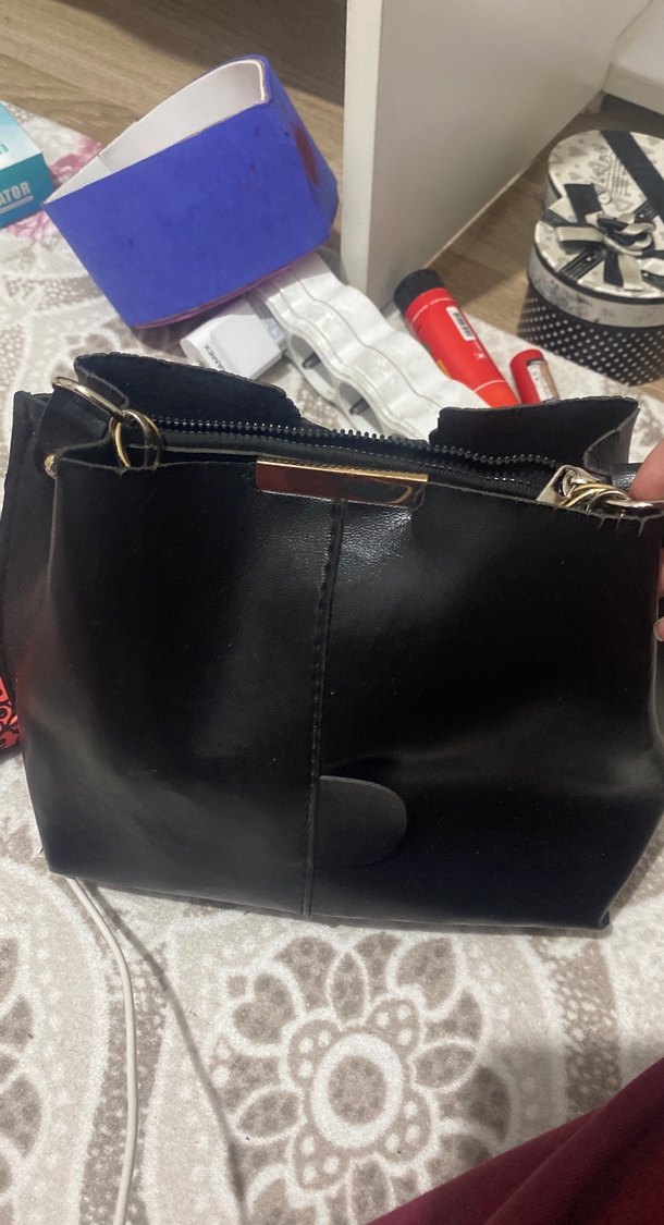 Siyah Yılan Desenli Deri Kadın Çanta - Görsel 2