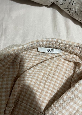 Düğmeli Bej Keten Kadın Gömlek - Görsel 3