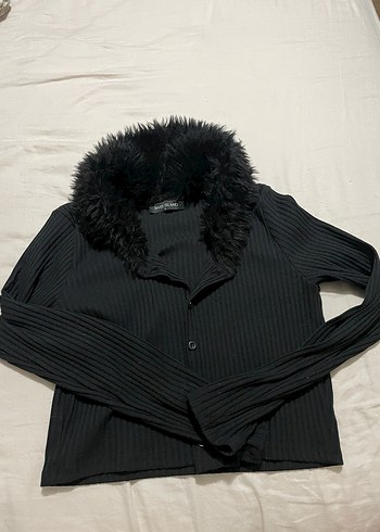 Kürk Detaylı Siyah Kadın Midi Kaban - Görsel 2