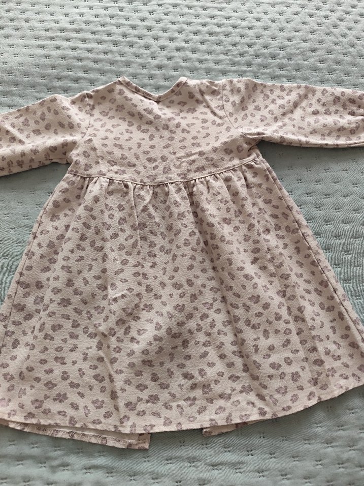 Bej Baskılı Uzun Kollu Kız Elbise - Görsel 3