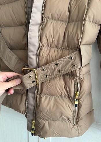 Bej Kadın Kemerli Midi Kışlık Mont - Görsel 3