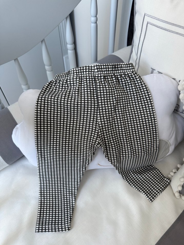 Kız Çocuk Gri Kareli Pilili Tayt - Görsel 2