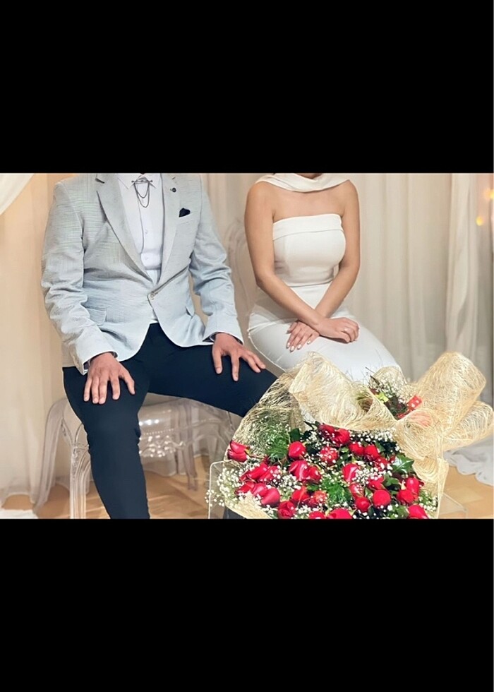 Straplez kalem etek beyaz nikah elbisesi - Görsel 4