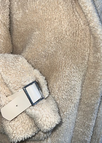 Bej Kadın Peluş Cep Detaylı Midi Ceket - Görsel 2