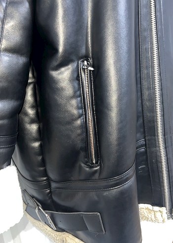 Kürk Detaylı Siyah Deri Biker Ceket - Görsel 2