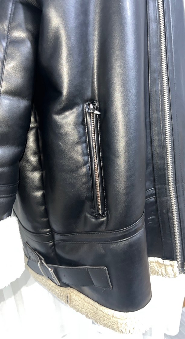 Kürk Detaylı Siyah Deri Biker Ceket - Görsel 2