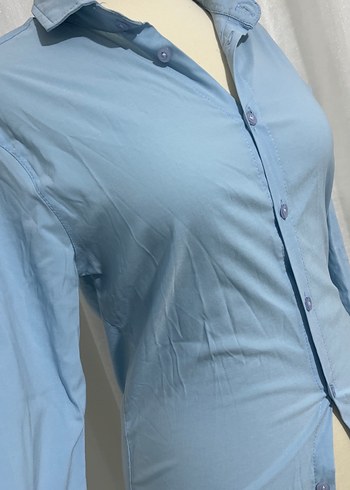 Düğmeli Mavi Kadın Gömlek - Görsel 2