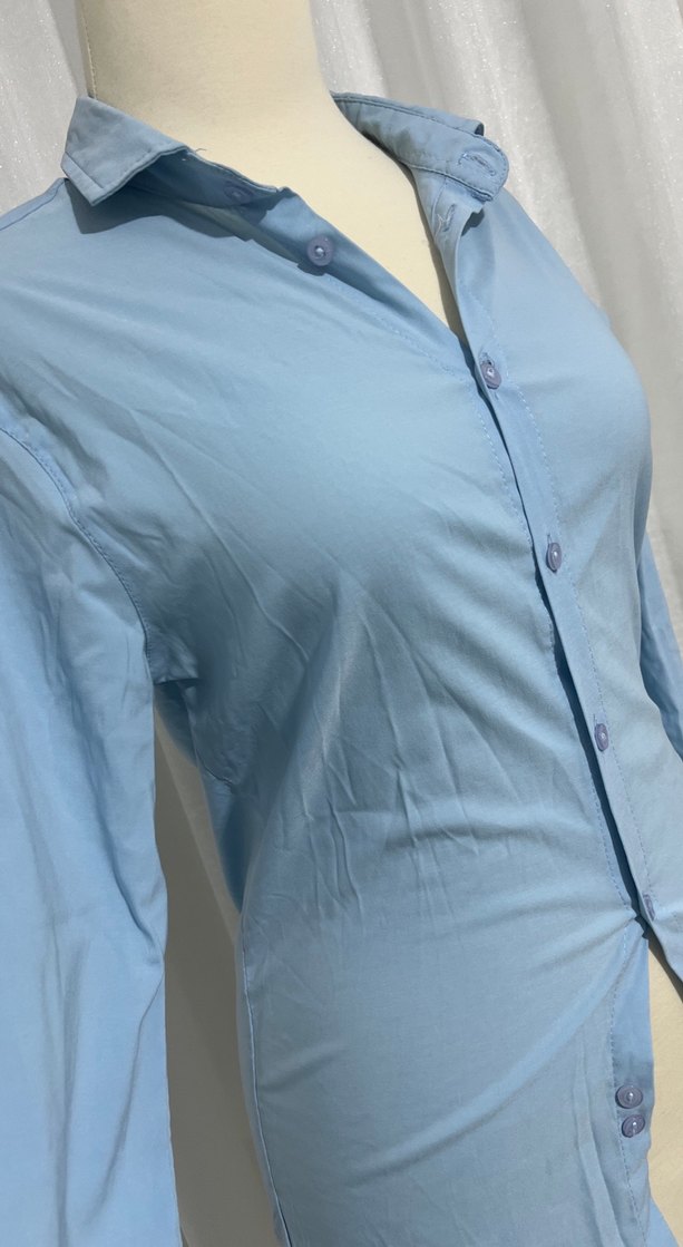 Düğmeli Mavi Kadın Gömlek - Görsel 2