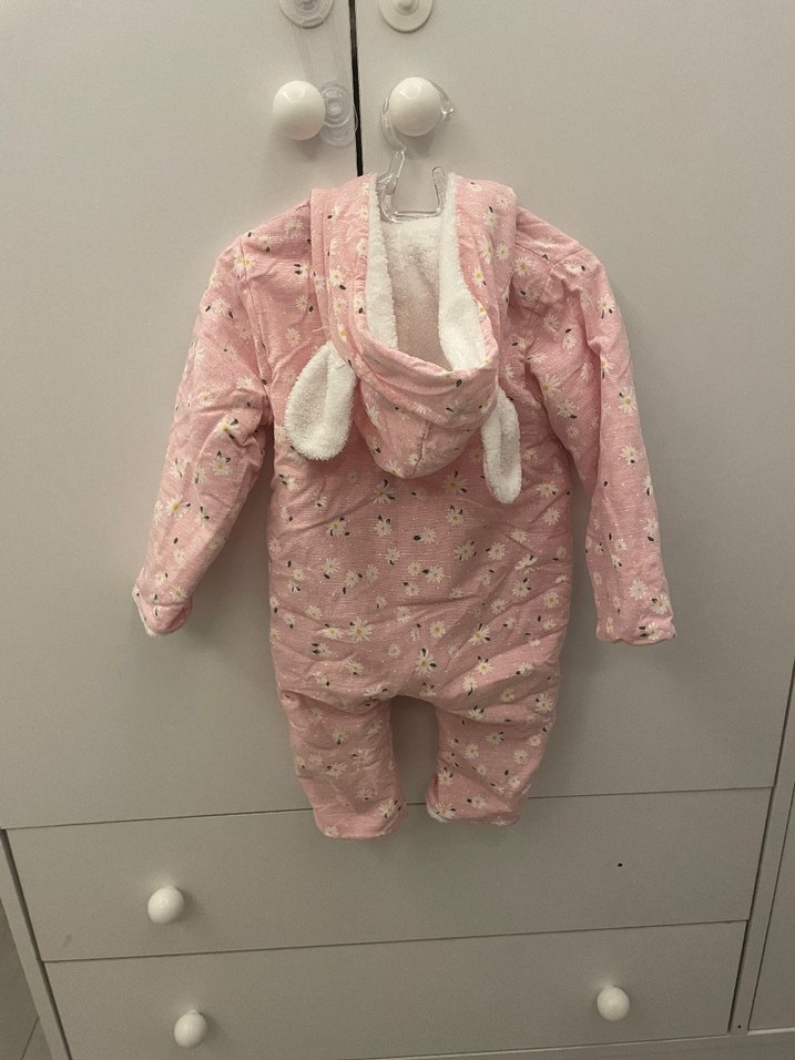 Kapüşonlu Örgü Pembe Bebek Tulumu - Görsel 2