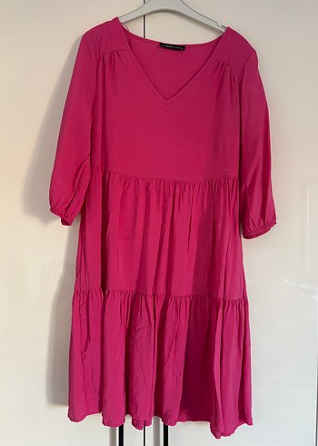 Pembe Midi Bohem Salaş Elbise