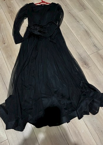 Uzun Kollu Siyah Gotik Abiye Elbise - Görsel 2