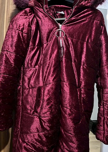 Kürklü Bordo Kadın Kışlık Mont - Görsel 3