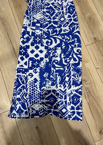 Mavi Bağlamalı Desenli Uzun Bohem Elbise - Görsel 2