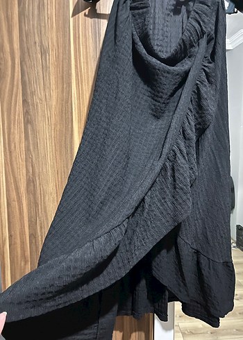 Kadın Siyah Uzun Keten Etek Volanlı - Görsel 2