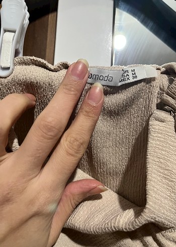 Bej Keten Drapeli Kadın Uzun Etek - Görsel 2