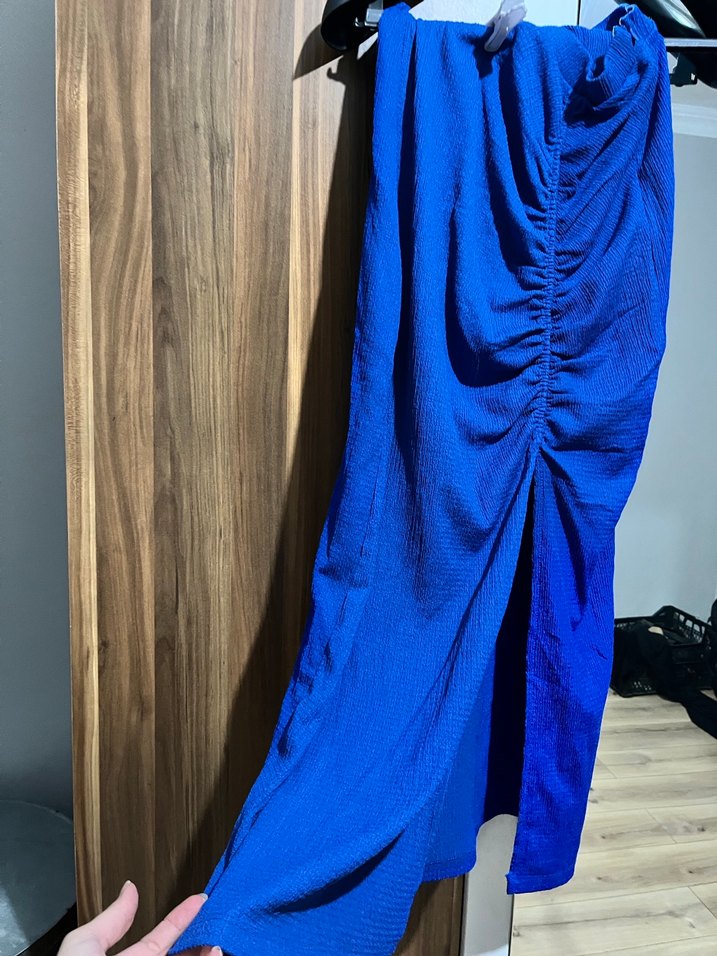 Drapeli Lacivert Uzun Kadın Etek - Görsel 3