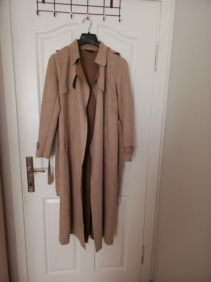 Süet Kemerli Uzun Kaban - Görsel 2