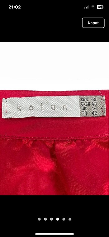 42 Beden kırmızı Renk KOTON GÖMLEK