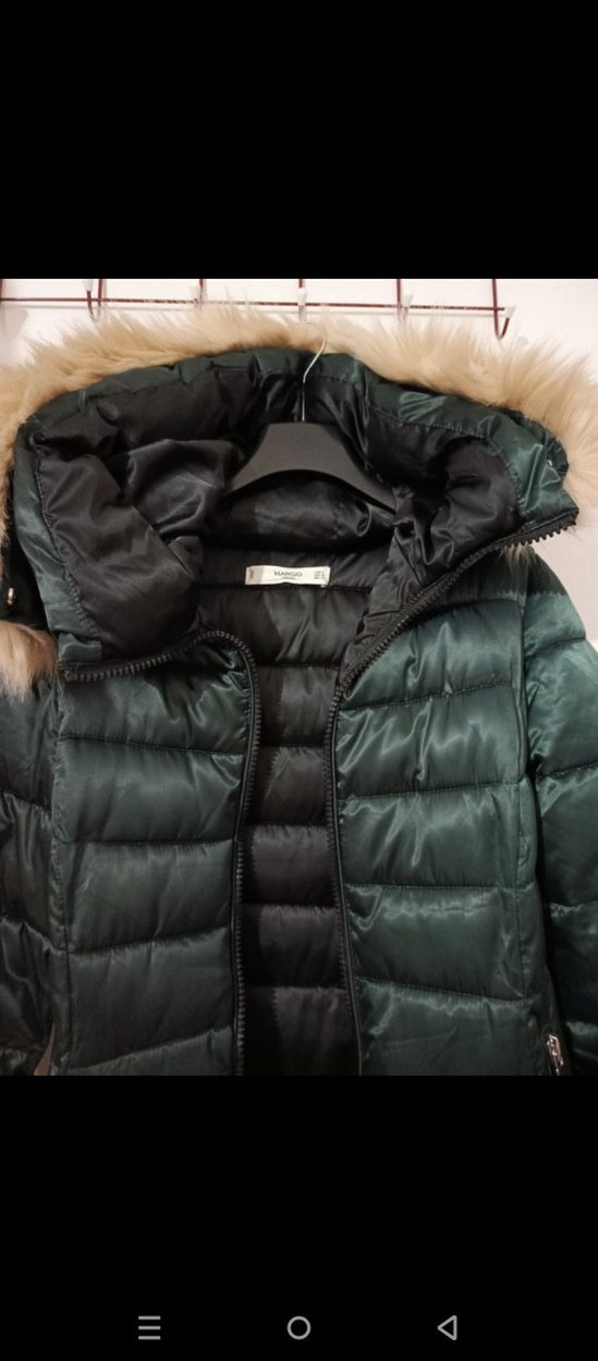 MANGO Kürklü Kapüşonlu Kapitoneli Uzun Şişme Anorak Mont - Görsel 5