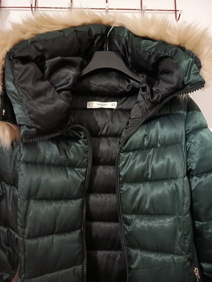 MANGO Kürklü Kapüşonlu Uzun Şişme Mont - Görsel 5