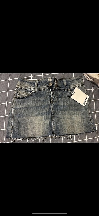 xs Beden mavi Renk bershka mini denim sort etek