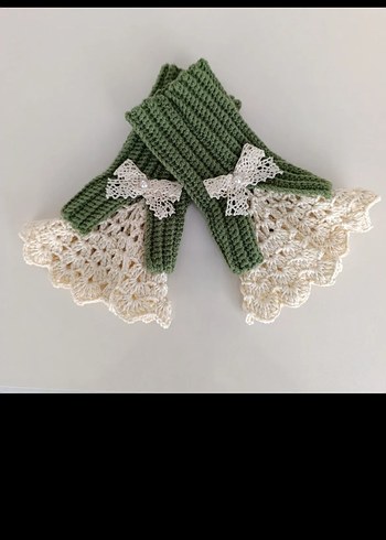 Siyah-Beyaz Örgü Gotik Kadın Eldiveni - Görsel 2